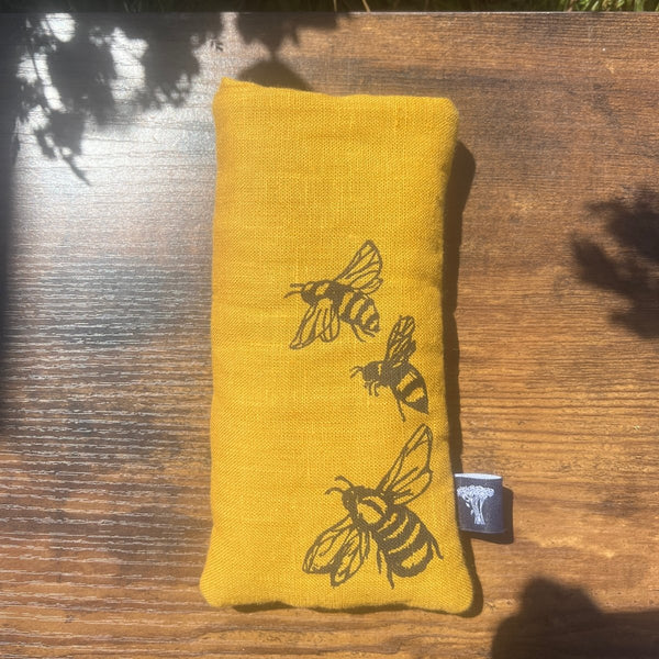 padded mustard linen glasses case