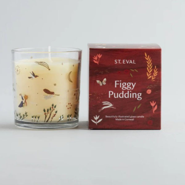 Figgy Pudding Illustrated Glass Candle from St Eval for Helen Round