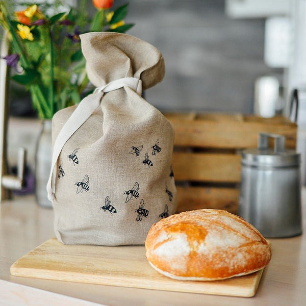 Rustic Baker Natural Linen Baguette Bag With Drawstrings and 