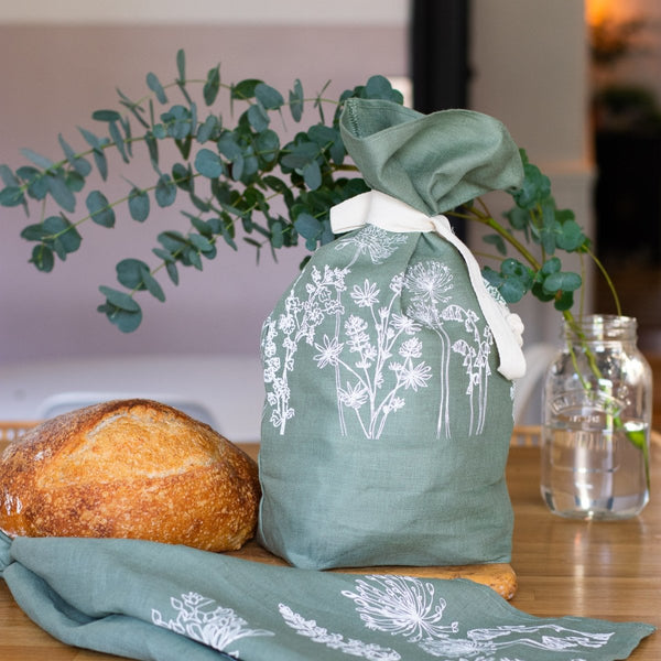 Helen Round Linen Bread Bag - Garden Design - Interismo Online
